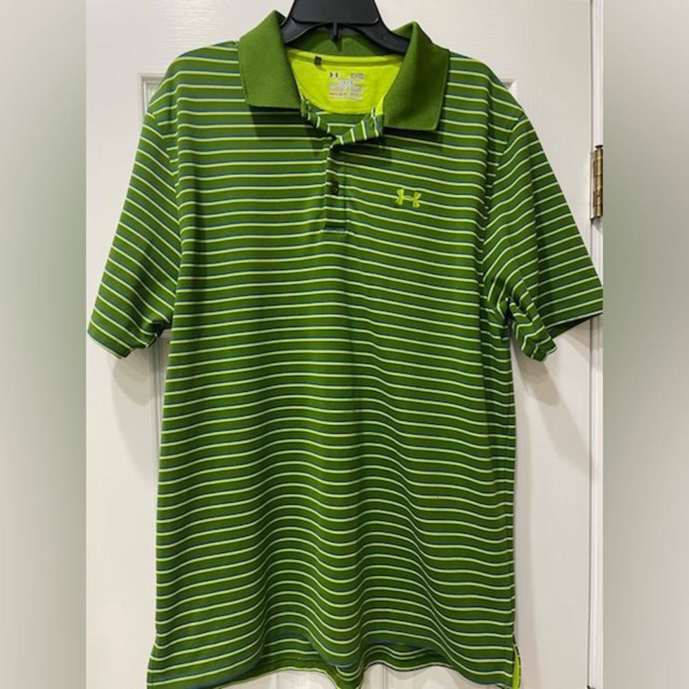 Under Armour Heat Gear Golf Polo Polyester Elastane Large Green Stripe